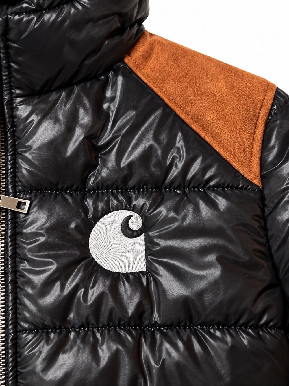 Carhartt Glossy Quilted Puffer Jacket | Hooded | Black & Brown | Size Small - Picture 5 of 6